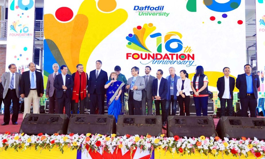 A view of the 16th celebration of the Founding Anniversary of Daffodil International University at its permanent campus at Ashulia in the capital on Saturday.