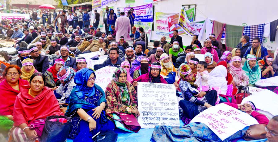 Liaison Committee for the Nationalization of Non-Govt Education observed fast-unto-death programme for the 15th consecutive day in front of the Jatiya Press Club on Monday demanding nationalization of the non-government educational institutions.