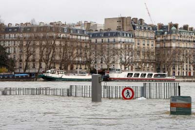 A view shows the flooded banks of the Seine River after days of almost non-stop rain caused flooding in the country in Paris, France.