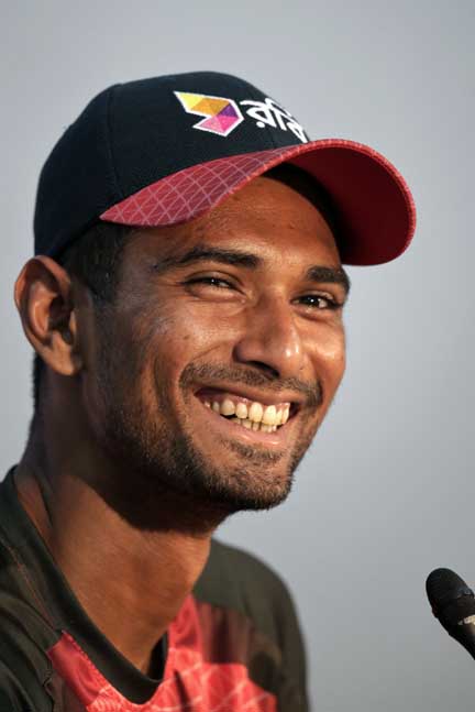 Bangladesh's captain Mahmudullah gestures during a press conference ahead of their first Test cricket match against Sri Lanka in Chittagong on Tuesday.