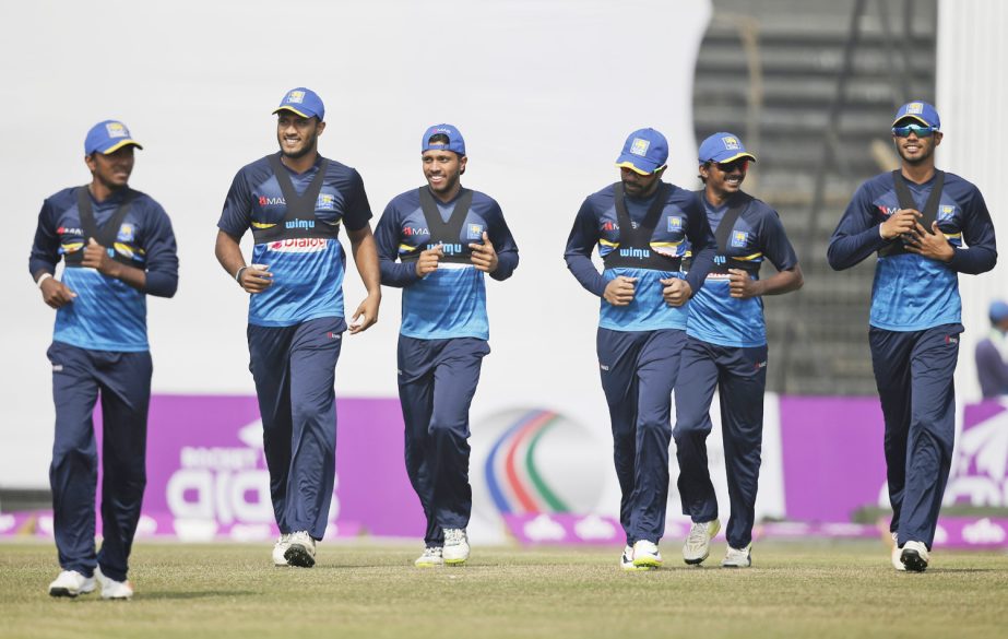 Sri Lankan warm up during a practice session ahead of their first Test cricket match against Bangladesh in Chittagong on Tuesday.