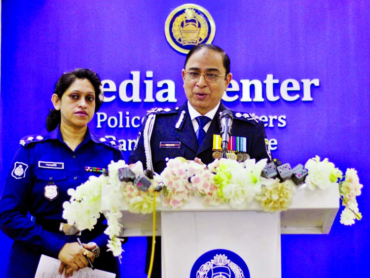 Newly appointed Inspector General of Police Dr. Mohammad Javed Patwary speaking at a press conference at the Police Headquarters in the city on Thursday.