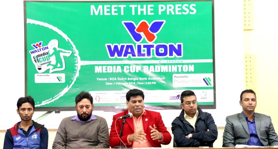 Operative Director (Head of Sports & Welfare Department) of Walton Group FM Iqbal Bin Anwar dawn speaking at a press conference at the Dutch-Bangla Bank Auditorium in the Bangladesh Olympic Association Bhaban on Thursday.