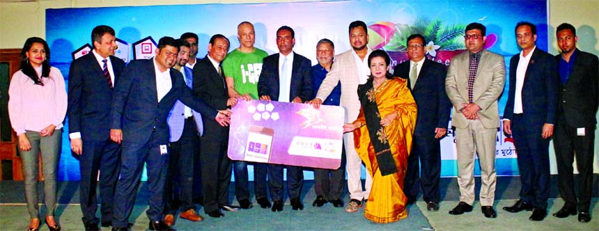 HN Ashequr Rahman, MP, Chairman of Meghna Bank Limited, inaugurating its 4th generation Mobile Banking App 'Tap 'n Pay' at hotel in Cox's Bazar recently. Dr. Md Zahir Uddin, Chairman, Dato Hussian A. Rahman, Director and Dr. Kamrul Ahsan, Founder and