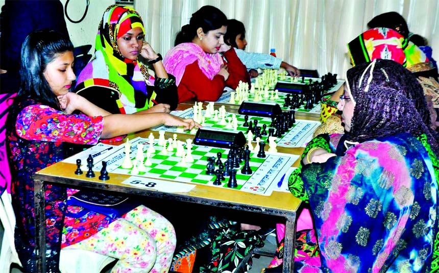 A scene from the matches of the Begum Laila Alam 9th Open FIDE Rating Chess Tournament at Bangladesh Chess Federation hall-room on Friday.