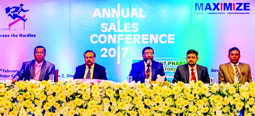 Abid Hasan, Executive Director of Decent Pharma Laboratories Limited, (a concern of AR Group), presiding over its 'Annual Sales Conference-2017' at a convention centre in the city on Thursday. Kawsar Ahmed, Head of Operations, Saiful Islam Khan, Manager