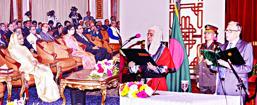 President Abdul Hamid swears in Syed Mahmud Hossain as the 22nd Chief Justice of Supreme Court at Bangabhaban on Saturday. Prime Minister Sheikh Hasina , among others was present at the oath-taking ceremony.