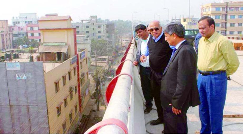 Housing and Public Works Minister Engr. Mosharraf Hossain visiting construction work of Baizid Bostami Ram of Akhtaruzzaman Flyover in city yesterday.
