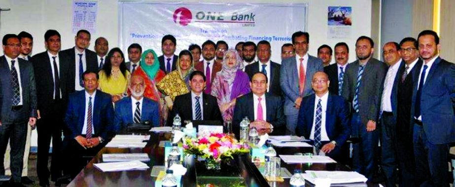 M Fakhrul Alam, Managing Director of ONE Bank Limited, poses with the participants of a training programme on "Anti-Money Laundering and Combating of Financing of Terrorism" at a hotel in Chittagong recently. Mohd. Humayun Kabir, Executive Director of B