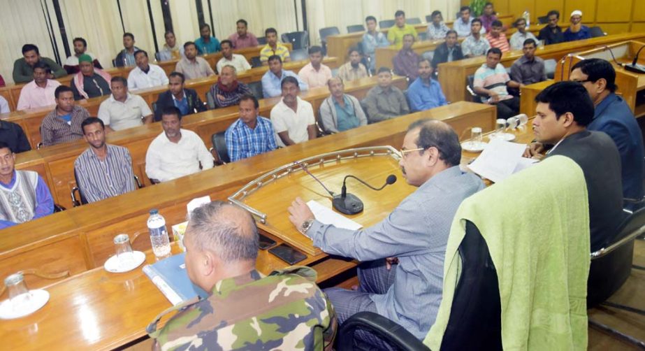 CCC Mayor A J M Nasir Uddin addressing a meeting on Sunday with gardeners working in CCC gardens.