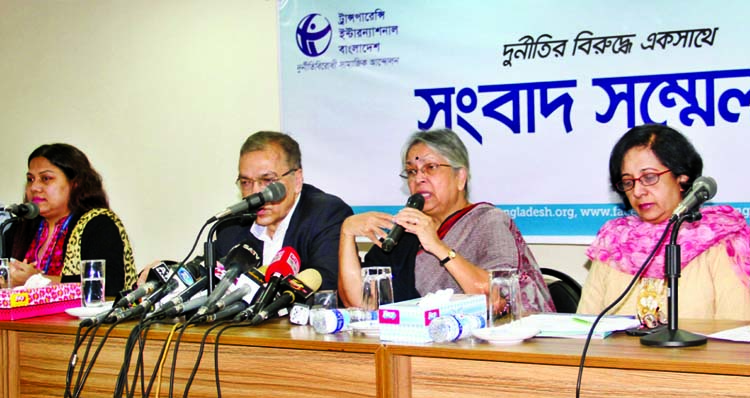 Former adviser to the caretaker government Advocate Sultana Kamal speaking as Chief Guest at a press conference organised by the TIB Bangladesh on corruption on health sector at Midas Centre in the city yesterday.