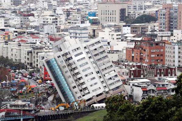 A damaged building is seen after an earthquake hit Hualien, Taiwan on Thursday.