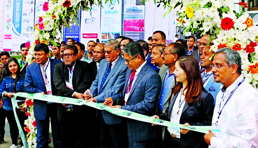 State Minister of Finance M A Mannan, inaugurating the 15th Dhaka International Textile and Garments Machinery Exhibition (DTG)-2018 at a convention center on Thursday. Senior officials of Bangladesh Textile Mills Association were also present.