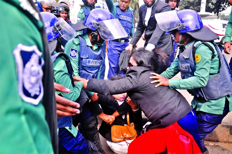 Lawyers were picked up by the police while staging demonstration on High Court campus centering the Khaleda Zia's verdict on Thursday.