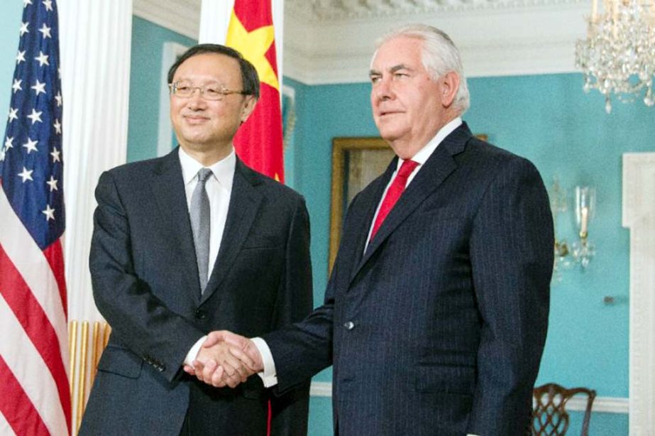 China's top diplomat Yang Jiechi had lunch with US Secretary of State Rex Tillerson at the start of a two-day visit to Washington.