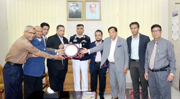 Newly- appointed Chairman of Chittagong Port Authority Commodore Zulfikar Aziz being greeted by Bangladesh Inland Container Depots Association (BICDA) President Nurul Kaium Khan at the office of Port Authority on Friday.
