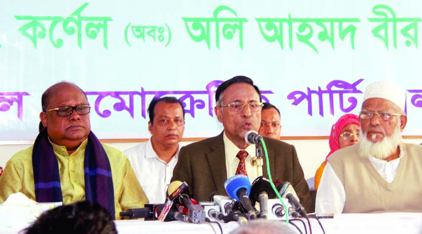 LDP Chairman Col (Retd) Oli Ahmed Birbikram speaking at a press conference at its office in the city on Saturday.