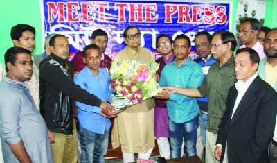 BARISAL: Leaders of Barisal Reporters' Unity greeting Social Welfare Minister Rashed Khan Menon during his visit in Barisal on Friday.