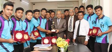 Milestone College Male Volleyball team, who became champion in the Dhaka Education Board Inter-College Volleyball championship beating Notre Dame College at Dhaka Residential Model College playground recently. Photo shows the team with the officials and t