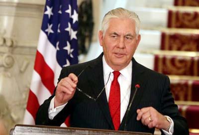 U.S. Secretary of State Rex Tillerson and Egyptian Foreign Minister Sameh Shoukry (not pictured) is seen during their news conference in Cairo, Egypt