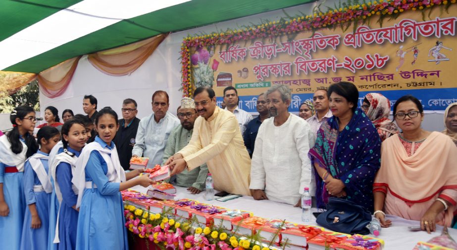 CCC Mayor A J M Nasir Uddin distributing prizes among the winners of annual sports and cultural competition of Kapasgola Girls' Government Primary School as Chief Guest yesterday.