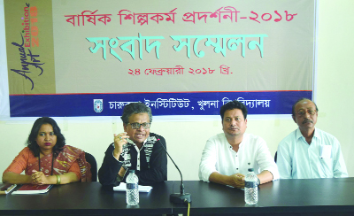 KHULNA: Prof Dr Ahmed Ahsanuzzaman addressing a press conference on 4-day long annual art exhibition organised by KU Art Department yesterday.