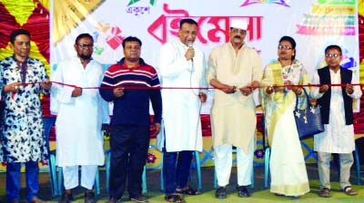 SHERPUR (Bogra): Md Habibur Rahman MP inaugurating Book Fair at Sherpur Upazila Parishad premises organised by Sherpur Upazila Press Club on Friday.