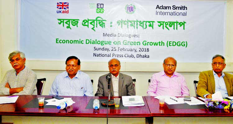 Former General Secretary of the Jatiya Press Club Kamrul Islam, among others, at a dialogue on 'Green Growth and Media Dialogue' at the Jatiya Press Club on Sunday.