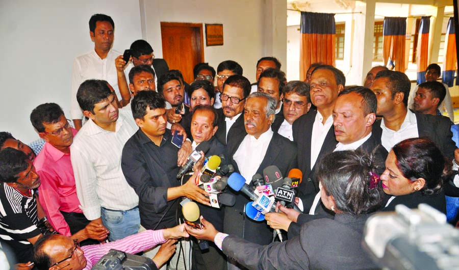 Lawyers of BNP Chairperson Begum Khaleda Zia briefing media people after hearing on bail of Khaleda Zia in Zia Orphanage Trust Graft Case coming out of the court on Sunday.