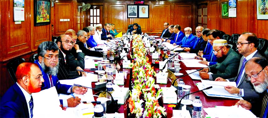Arastoo Khan, Chairman of Islami Bank Bangladesh Limited, presiding over its Board of Directors meeting at its head office in the city on Thursday. Md. Mahbub-ul-Alam, Managing Director, Md. Shahabuddin, Vice-Chairman, Dr. Areef Suleman, representative of