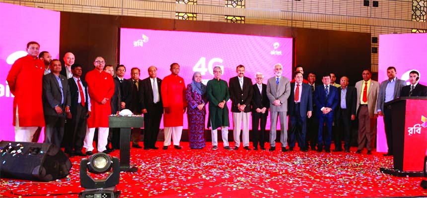 Post, Telecommunication and Information Technology Minister Mustafa Jabbar takes part in the Robi 4G handsets introducing ceremony in the city on Sunday.