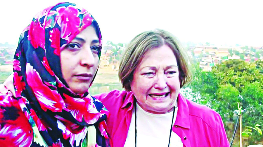 Nobel Peace Laureates -- Yemen's Tawakkol Karman and Northern Ireland's Mairead Maguire -- in tears hearing the harrowing tales of Rohingya refugees at Thyangkhali camp in Ukhiya on Monday.