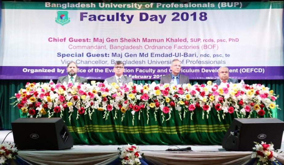 Major General Sheikh Mamun Khaled, SUP, rcds, psc, PhD and other guests at the Faculty Day of Bangladesh University of Professionals held on Tuesday at Bijoy Auditorium on the Campus.