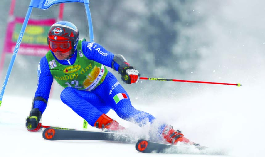 Italy's Florian Eisath speeds down the course during an alpine ski, men's World Cup giant slalom in Kranjska Gora, Slovenia on Saturday.