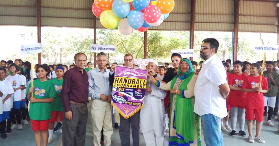 Deputy-Secretary General of Bangladesh Olympic Association and Director of BCB Najib Ahmed inaugurating the Bubble Gum Under-14 School Handball (Boys' & Girls') Tournament by releasing the balloons as the chief guest at the Shaheed (Captain) M Mansur Al