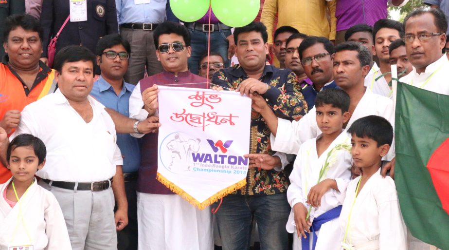Advocate Monirul Islam Monir, MP, inaugurating the Walton 1st Indo-Bangla Karate Championship by releasing the balloons as the chief guest at Jhikargachha Upazila in Jessore on Tuesday.
