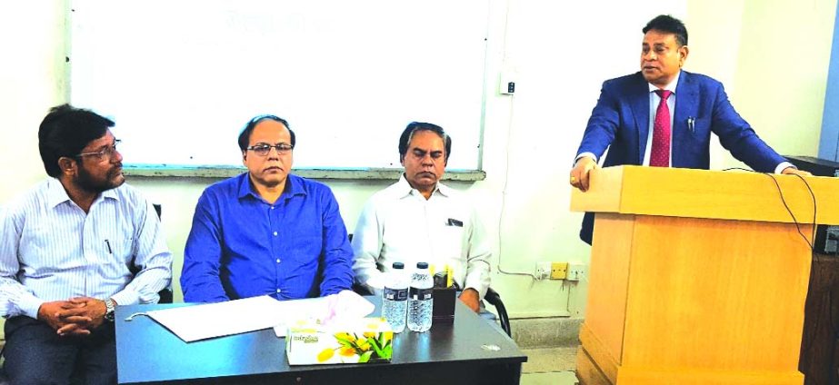 Mohammad Fakhrul Alam, DMD of Janata Bank Limited, addressing the inaugural session of its 12-day long 'Managers' Induction Course' at the Janata Bank Staff College in the city on Saturday. Kazi Golam Mostafa, Principal of the college among others were