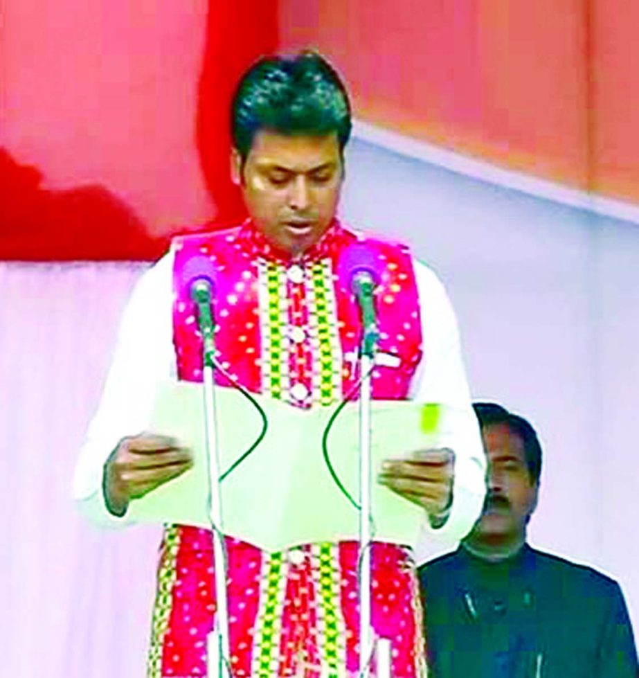 Biplab Kumar Deb takes oath as the next Chief Minister of Tripura.