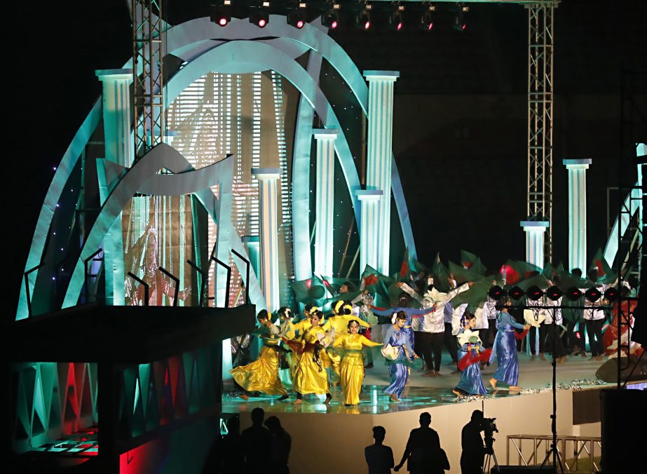 Artistes perform dance at the opening ceremony of Bangladesh Youth Games at the Bangabandhu National Stadium on Saturday evening.