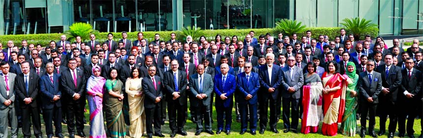 MA Awal, Chairman of AB Bank Limited, poses with the participants of its "Managers' Conference 2018" at a club in the city recently. Moshiur Rahman Chowdhury, Managing Director, Board of Directors, Senior Executives and managers of 104 branches of the