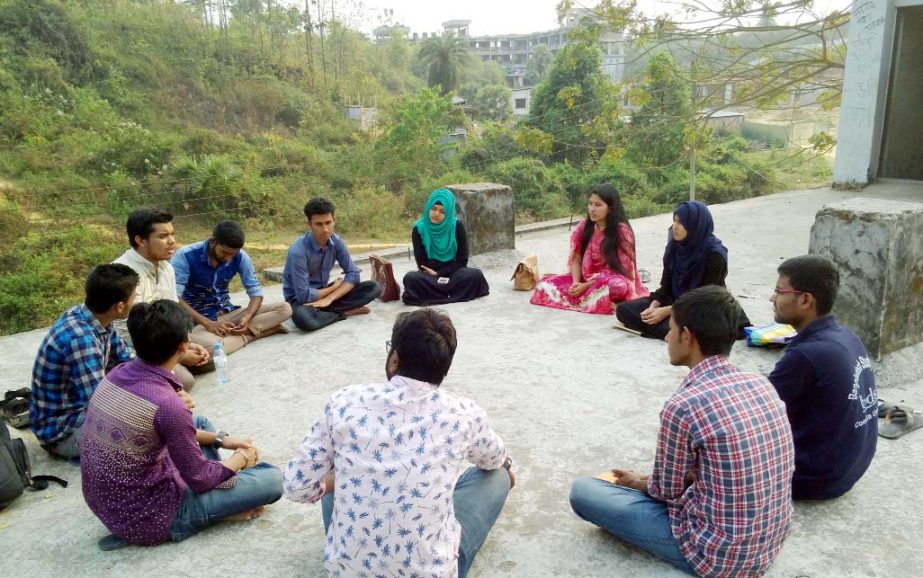 Members of the Anushwar in a literary session are seen discussing about literature.