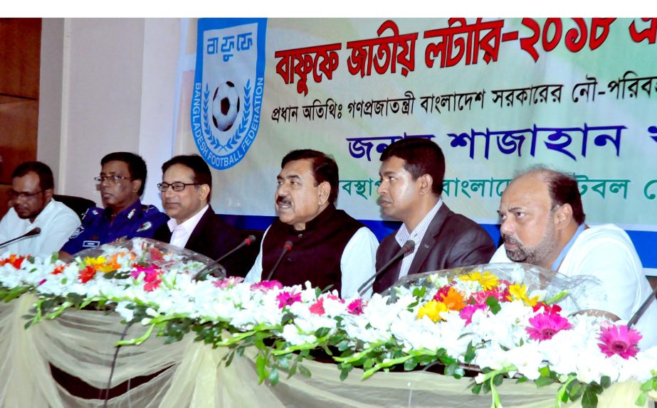 Shipping Minister Shajahan Khan, MP addressing to the newsmen at the BFF Bhaban on Tuesday.