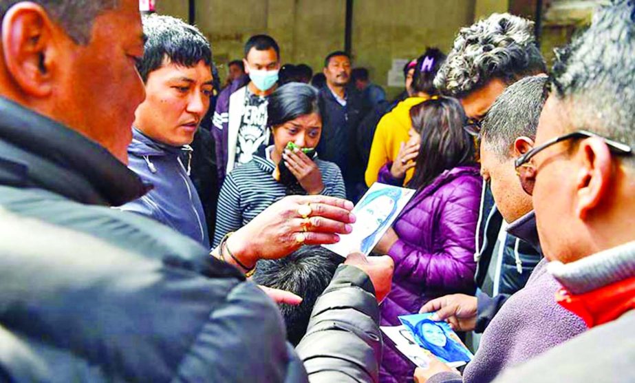 Relatives of victims of US-Bangla Aircraft disaster crowding in front of Kathmandu Medical College Teaching Hospital morgue on Thursday.