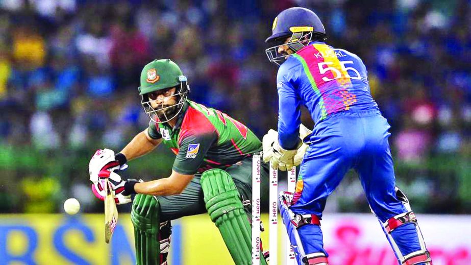 Tamim Iqbal in action during Sri Lanka's second Twenty20 cricket match in Nidahas Trophy against Bangladesh in Colombo on Friday night.