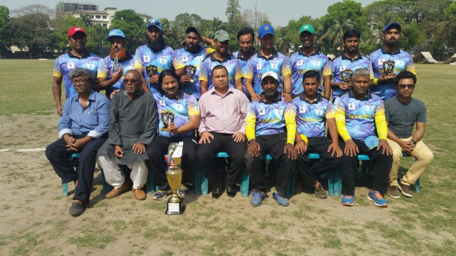 Members of Tex Style BD Limited, the champions of the Raman Lamba & Daulat-uz-Zaman Trophy Twenty20 Cricket Tournament with the chief guest former captain of Bangladesh National Cricket team Gazi Ashraf Hossain Lipu and other guests and the organizers pos