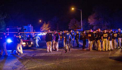 Authorities maintain a cordon near the site of an incident reported as an explosion in southwest Austin, Texas, US