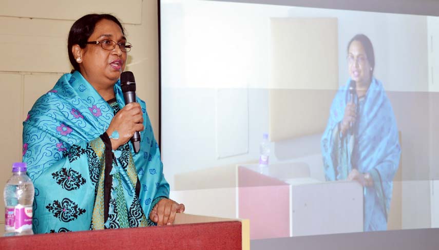 Dr Nasim Banu, Professor of the Department of Development Studies of Islamic University, Kushtia speaks at a seminar on 'Exchanging Real Experience of Research and Teaching' held at Begum Rokeya University, Rangpur on Thursday.