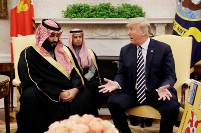 President Donald Trump meets with Saudi Crown Prince Mohammed bin Salman in the Oval Office of the White House on Tuesday.