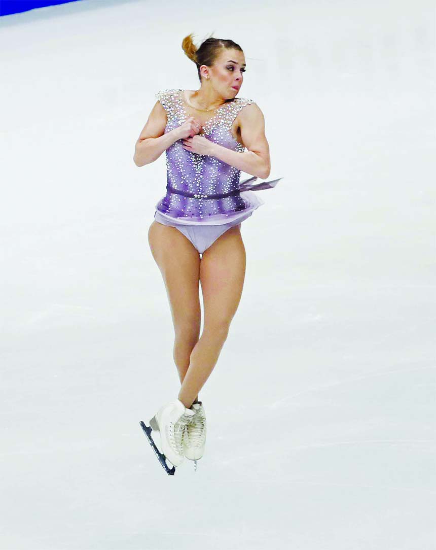 Isadora Williams of Brazil performs during women's short program at the Figure Skating World Championships in Assago, near Milan on Wednesday.