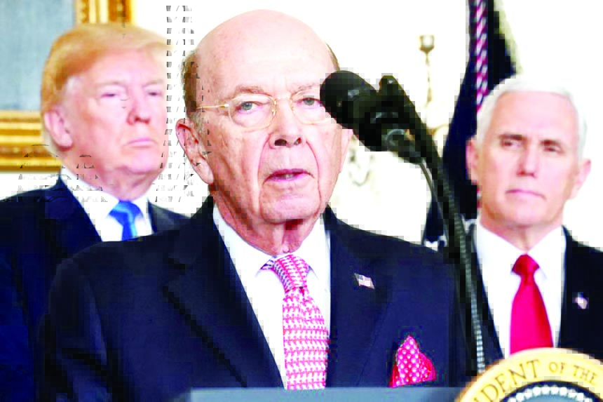 Commerce Secretary Wilbur Ross before signing a memorandum on intellectual property tariffs on high-tech goods from China, at the White House in Washington.